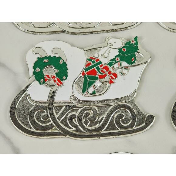 Oneida Rogers Sleigh Coaster 4 1/4" Christmas Holiday 1988 Japan x5 Silverplate - Picture 4 of 13